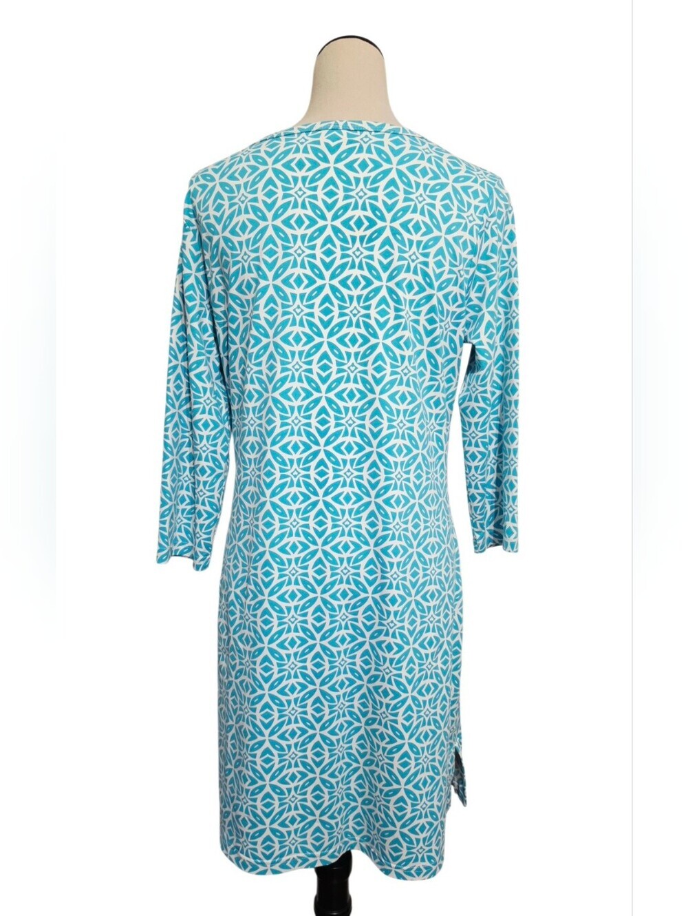 Lulu-B Colorful Clothing Dress M Turquoise White Geometric 3/4 Sleeve SPF 50 - Picture 5 of 14